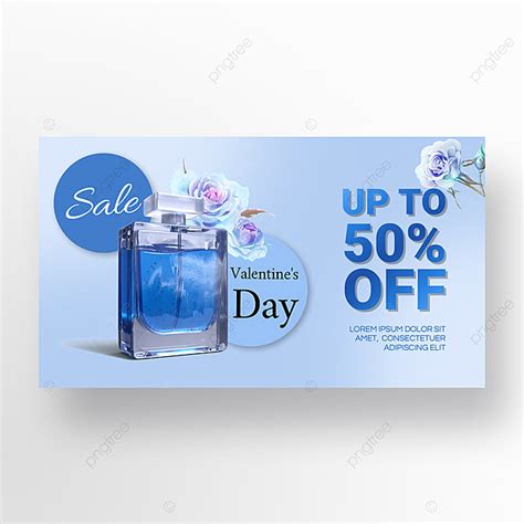 Gambar Template Promosi Spanduk Promosi Parfum Hari Valentine Biru Romantis Sederhana Templat