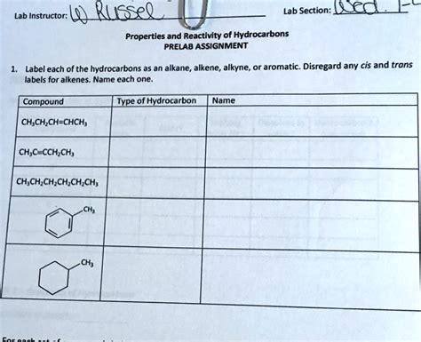 SOLVED SSel Lab Section LLY Properties And Reactivity Of Hydrocarbons