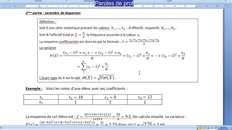 2de série statistique à une variable moyenne variance écart type YouTube