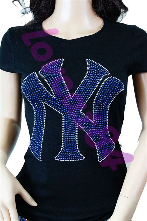 New York Yankees Blue Jersey Bling Rhinestone T Shirt Tank Top V