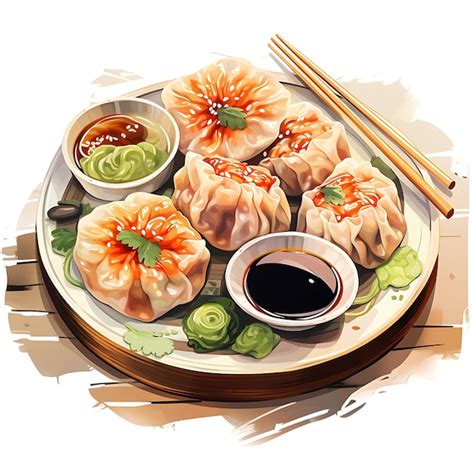 Premium Photo Watercolor Of A Delightful Plate Of Dim Sum A Popular