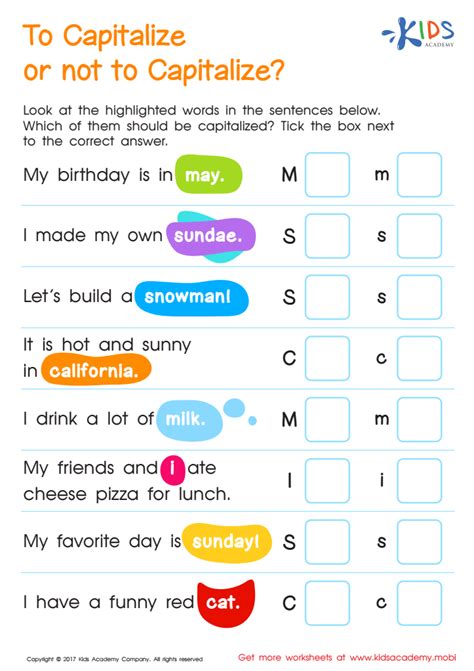 Capitalization Worksheet Grade