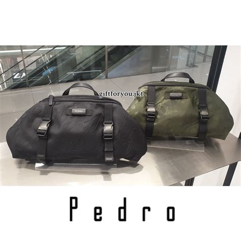 Jual Tas Pria Pedro Original Fabric Sling Pouch Black Green Cowok Man