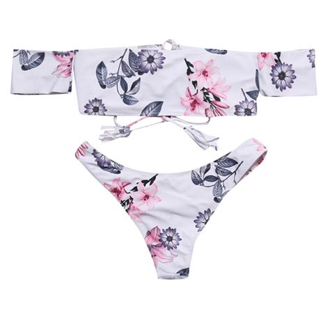 Buy Aominuo Women Swimwear Bikini Set Print Leaves Push Up Padded