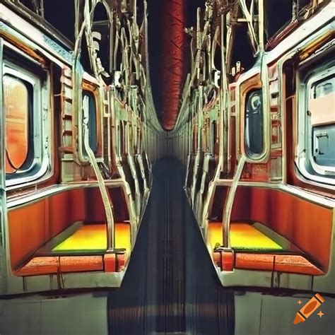 Nyc Subway Car Interior With Orange And Yellow Seats Nyc Map And