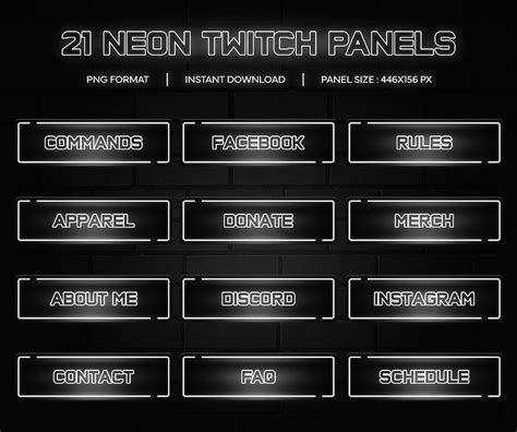 Twitch Panels Neon Black And White Neon Stream Panels Glowing Digital Download Etsy