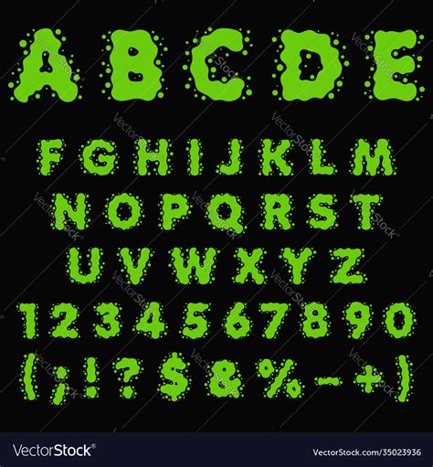 Alphabet Letters Numbers Made Green Slime Vector Image