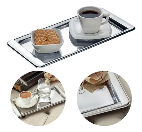 Bandeja Retangular Em Aço Inox Para Servir Café Chá 30cm MercadoLivre