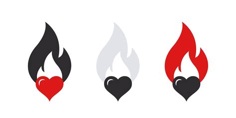 Icons Of Hearts With Fire Symbols Of Love Emoticons Hearts Vector