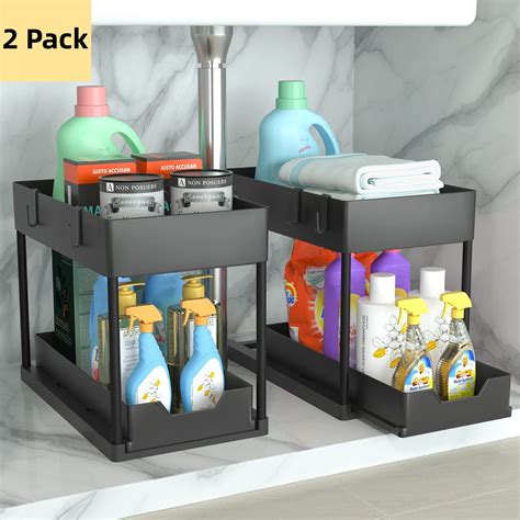 2 Pack Under Sink Organizer and Storage, 2 Tier Under Sink Bathroom ...