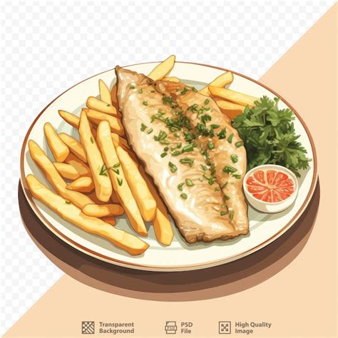 Un Plato De Pescado Y Patatas Fritas Con Una Imagen De Pescado Y