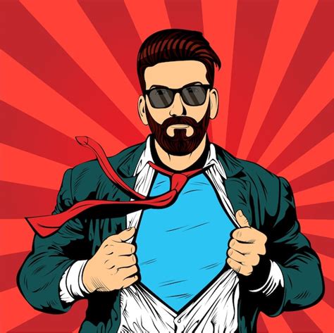 Super Hipster Beard Businessman Pop Art Retro Premium Vector