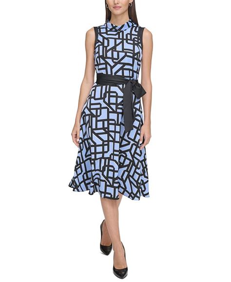 Karl Lagerfeld Paris Womens Printed Mock Neck Midi Dress Macys