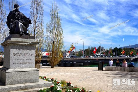 Île Rousseau island and park in Geneva center situated in the middle