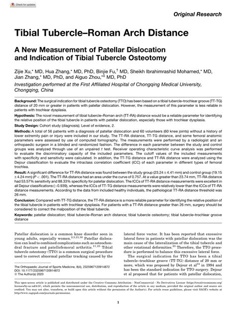 Pdf Tibial Tubercleroman Arch Distance A New Measurement Of