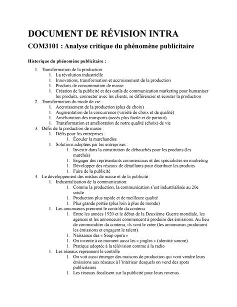 COM3130 RÉ Vision Final EXAM 2 DOCUMENT DE RÉVISION INTRA COM3101