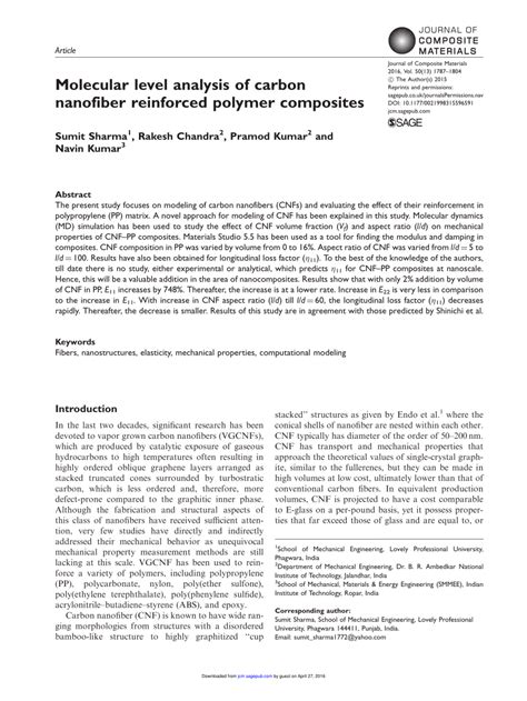 (PDF) Molecular level analysis of carbon nanofiber reinforced polymer ...