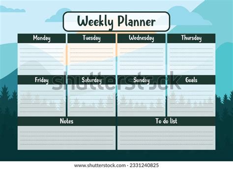 Printable Weekly Planner Organizer Template Mountain Stock Vector ...