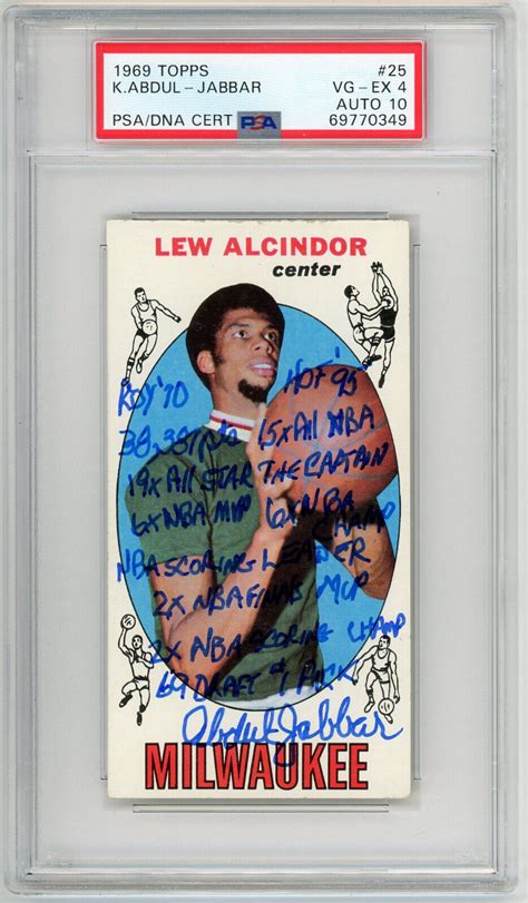 1969 Topps Kareem Abdul Jabbar Lew Alcindor Signed Rookie RC PSA 4 Auto