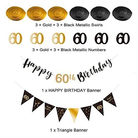 60th Birthday Decoration Kit Happy 60th Birthday Banner Bunting Swirls