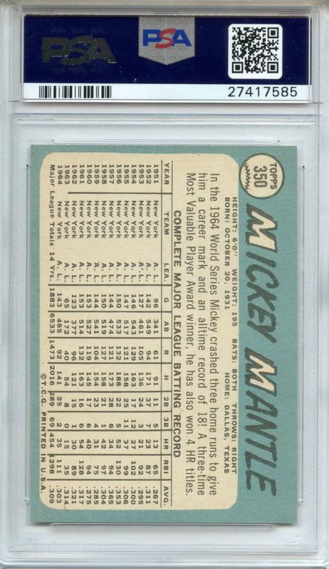 Lot Detail 1965 TOPPS 350 MICKEY MANTLE PSA NM MT 8