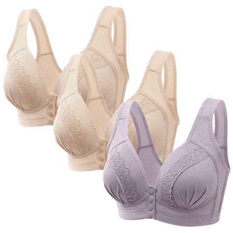 Yievot 3 Pack Front Closure Bras For Womens Bras Front Snaps Seniors