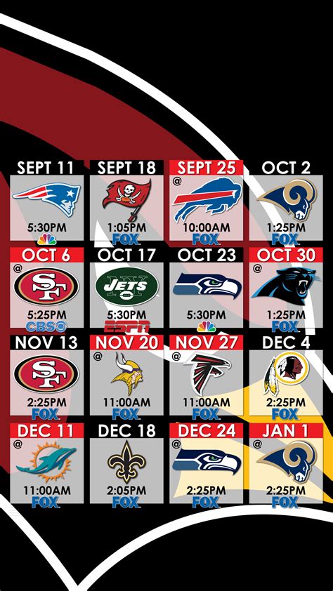 Arizona Cardinals Printable Schedule