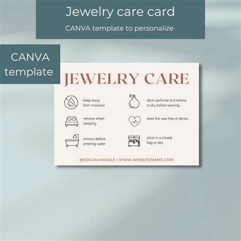 Jewelry Care Card Template Printable Jewellery Care Instructions