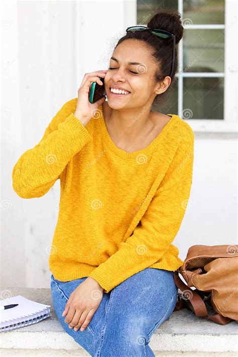 African American Woman Talking On Mobile Phone Stock Image Image Of