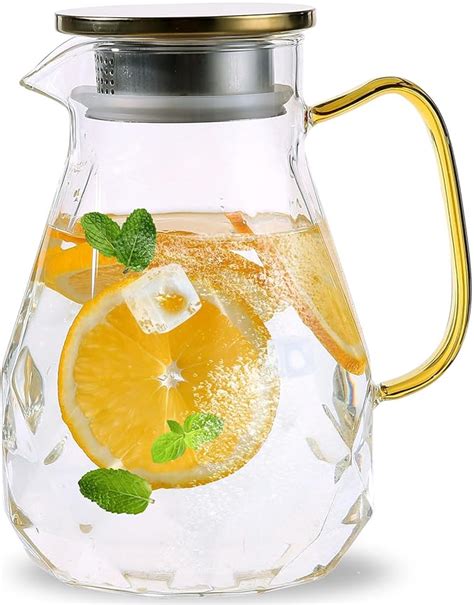 Auxmeware Heat Resistant Glass Pitcher With Lid And Spout Glass Iced