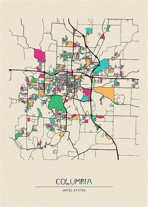 Columbia Missouri Street Map Poster humor retro Painting by Lisa ...