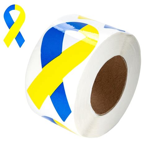 Large Blue And Yellow Ribbon Stickers For Down Syndrome Awareness Fundraising For A Cause