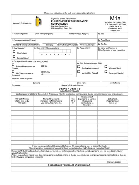 Philhealth M1a 1999 2025 Form Fill Out And Sign Printable Pdf Template Airslate Signnow