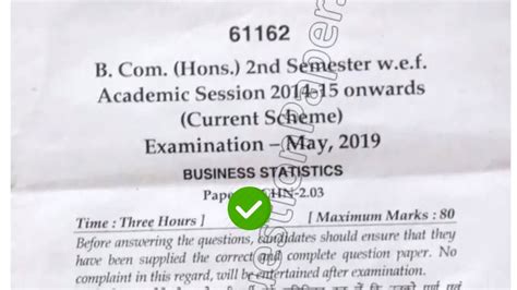 Mdu Bcom Hons Nd Sem Business Statistics Question Paper Youtube