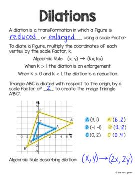 Transformations Notes Translations Reflections Rotations Dilations