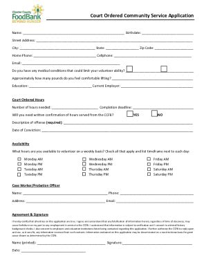 Fillable Online Court Mandated Community Service Application Fax Email