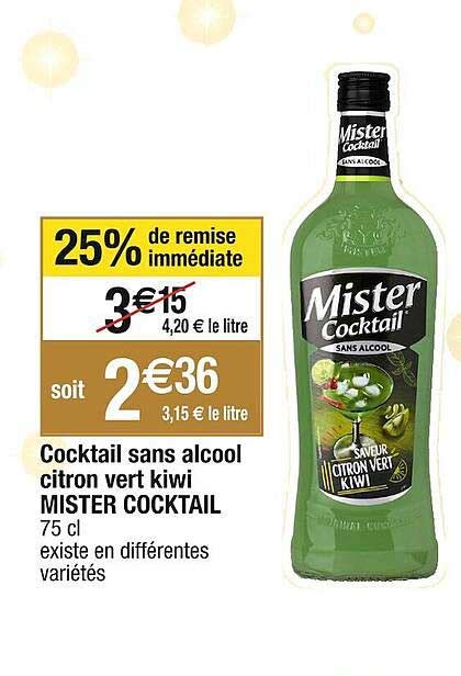 Promo Cocktail Sans Alcool Citron Vert Kiwi Mister Cocktail Chez Cora