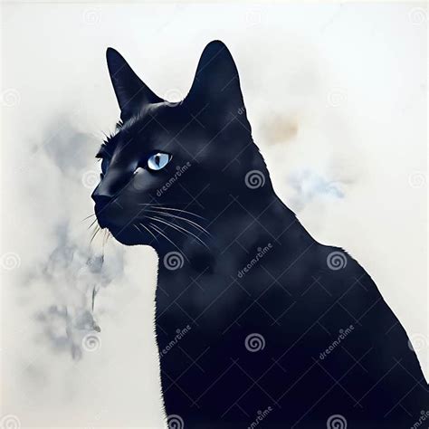 Ai Generated Black Cat With Blue Eyes Isolated On Light Background