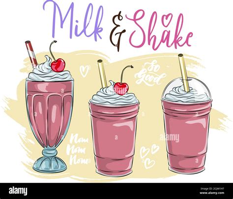 Set Of Different Milkshakes Chocolate Cherry Strawberry Vanilla And