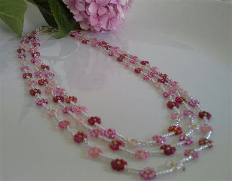 Pretty Seed Bead Daisy Chain Necklace Silver Pl Folksy