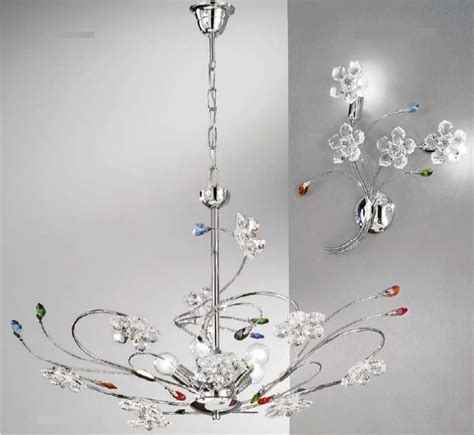 Lampadario Moderno Cm Fiori E Gocce Cristalli Colorati Colorati