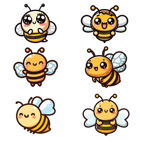 Premium Vector Set Collection Cute Cartoon Mascot Bee