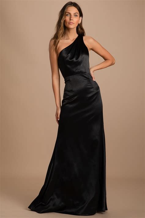 Black Maxi Dress Satin Maxi Gown One Shoulder Dress Lulus