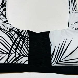 Athleta Swim Nwt Athleta Adriata Retro Palm Bikini Top Swim Twist Braid Ruche Black White