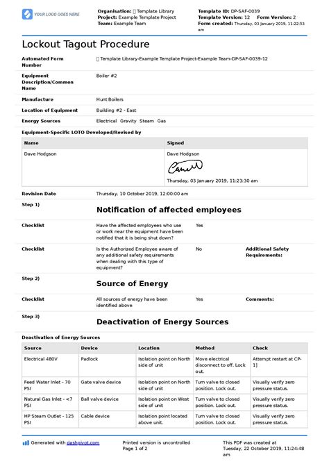 Printable Lockout Tagout Template Excel Printable Word Searches