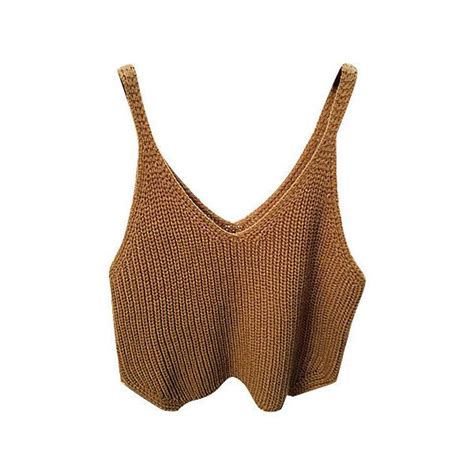 Camel Knitted Crop Top 695 Uyu Liked On Polyvore Featuring Tops