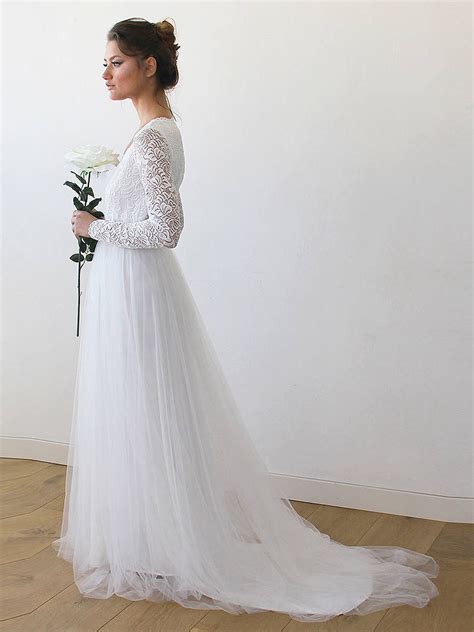 Ivory Tulle & Lace Wedding Train Gown 1164 - Etsy