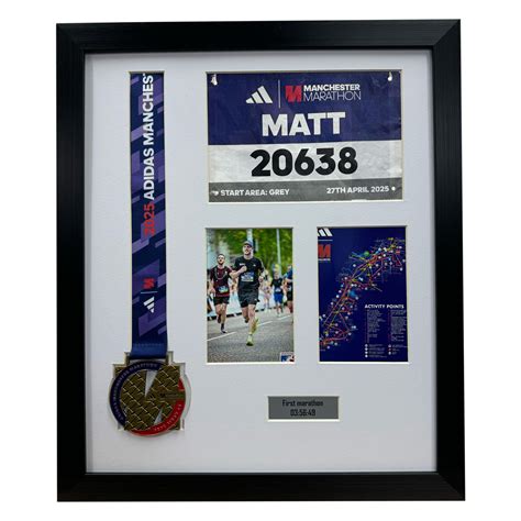 Manchester Marathon Medal Frame with Map & Running Bib