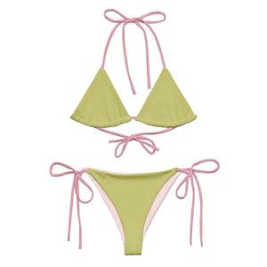 Lime Green String Bikini Set With Pink Spaghetti Straps Etsy