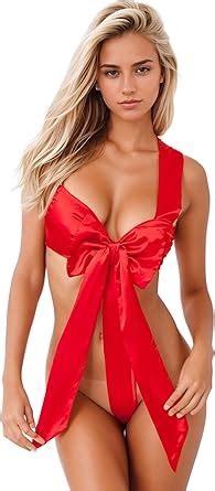 Amazon Rnhgbb Women S Sexy Satin Babydoll Lingerie Unwrap Me Sleepwear Teddy Bodysuit For